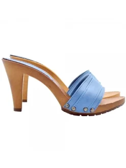 BLUE CLOGS IN LEATHER HEEL 9