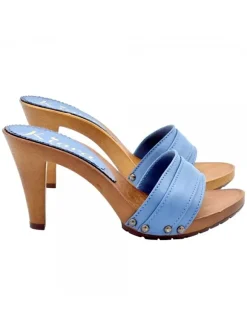 BLUE CLOGS IN LEATHER HEEL 9