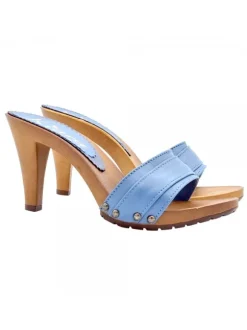 BLUE CLOGS IN LEATHER HEEL 9