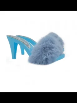 BLUE CLOGS WITH FUR & 9 CM HEEL