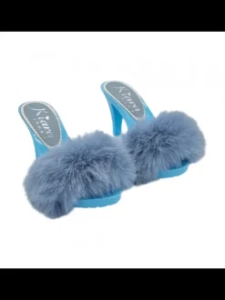 BLUE CLOGS WITH FUR & 9 CM HEEL