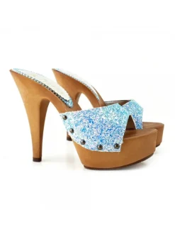 BLUE CLOGS WITH GLITTER HEEL 13
