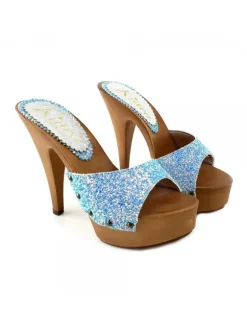 BLUE CLOGS WITH GLITTER HEEL 13