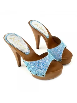 BLUE CLOGS WITH GLITTER HEEL 13
