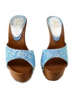 BLUE CLOGS WITH GLITTER HEEL 13