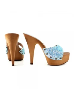 BLUE CLOGS WITH GLITTER HEEL 13