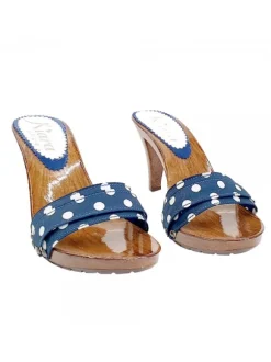 BLUE CLOGS WITH POLKA DOTS HEEL 9