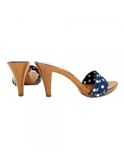 BLUE CLOGS WITH POLKA DOTS HEEL 9