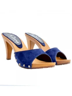 BLUE SUEDE CLOGS WITH HEEL 9