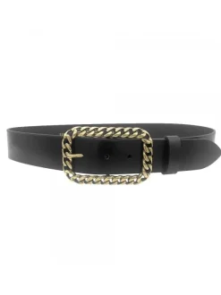 BROWN / BLACK LEATHER BELT WITH BUCKLE