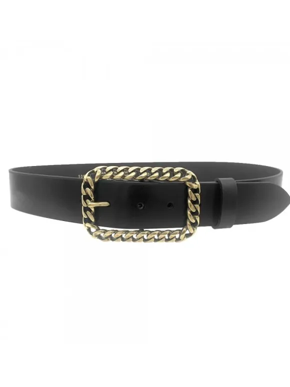 BROWN / BLACK LEATHER BELT WITH BUCKLE