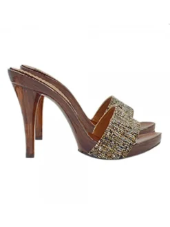 BROWN CLOGS IN TWEED HEEL 12