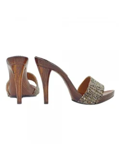 BROWN CLOGS IN TWEED HEEL 12