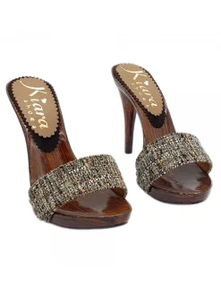 BROWN CLOGS IN TWEED HEEL 12