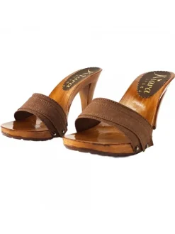 BROWN HEEL CLOGS 9