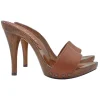 BROWN LEATHER CLOGS HEEL 12