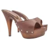 BROWN LEATHER CLOGS WITH HIGH HEEL