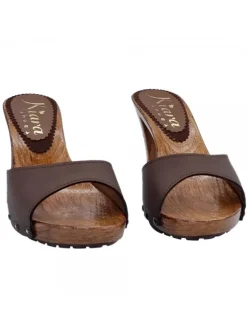 BROWN LEATHER CLOGS WITH HEEL 8