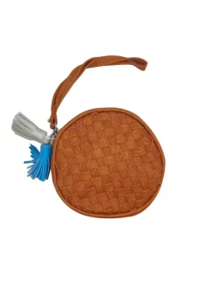 BROWN PURSE WITH HANDLE AND FRINGES