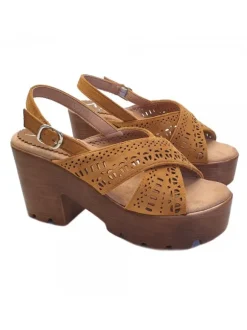 BROWN SANDALS 9 CM HEEL ADJUSTABLE STRAP - COMFORTABLE