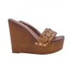 BROWN WEDGE WITH LASERED BAND AND HEEL 13