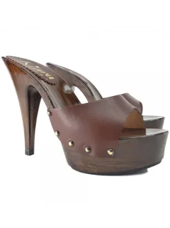 BROWN WOMAN CLOGS HEEL