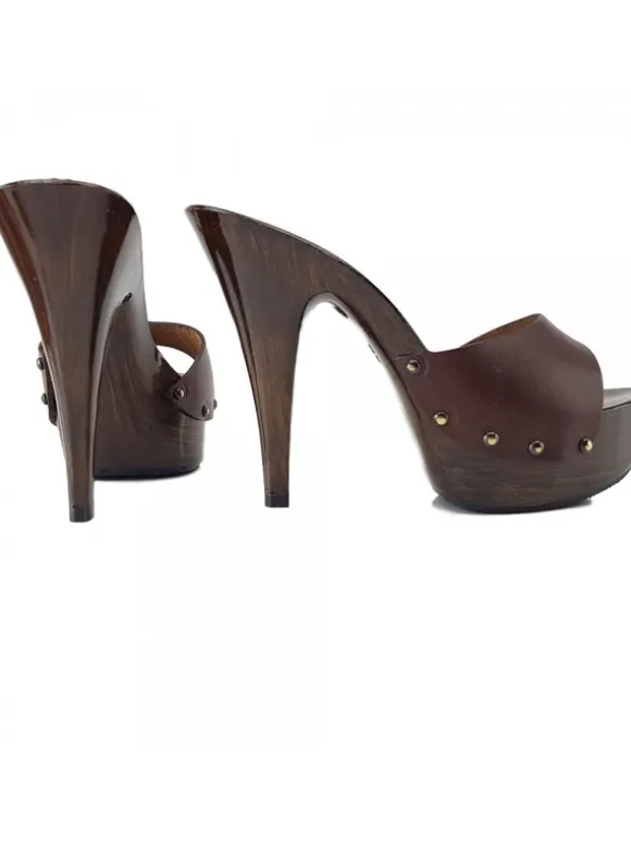 BROWN WOMAN CLOGS HEEL