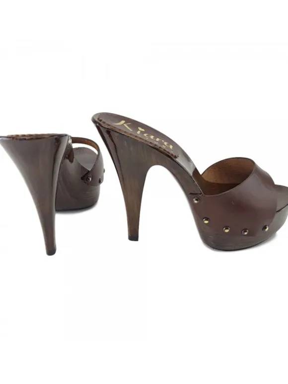 BROWN WOMAN CLOGS HEEL