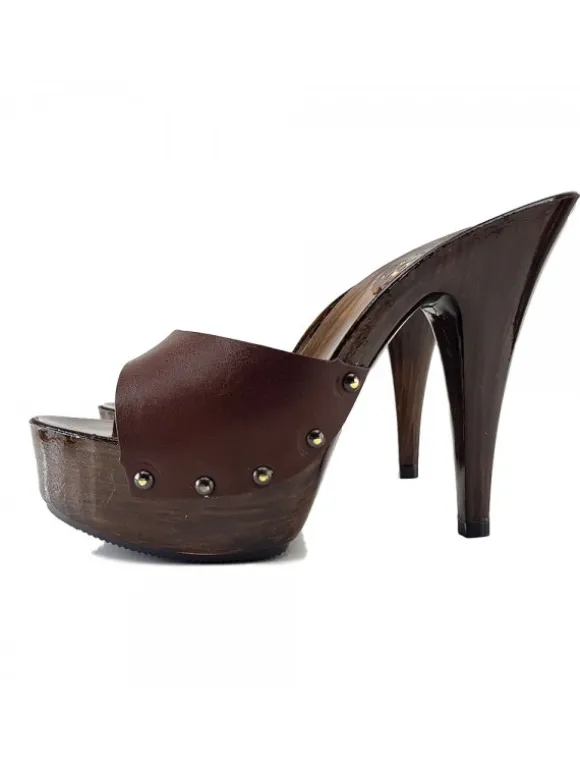 BROWN WOMAN CLOGS HEEL