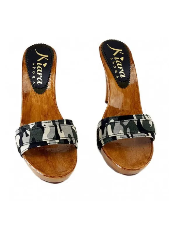 CAMOUFLAGE CLOGS HEEL 11