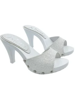 CLOG WITH WHITE LEATHER BAND WITH GLITTER