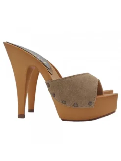 CLOGS IN TAUPE SUEDE AND HEEL 13
