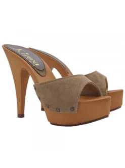 CLOGS IN TAUPE SUEDE AND HEEL 13