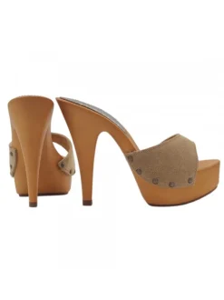 CLOGS IN TAUPE SUEDE AND HEEL 13