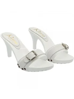 CLOGS IN WHITE DOUBLE BAND LEATHER