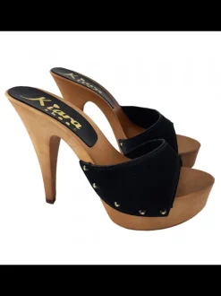 CLOGS SUEDE BLACK STILETTO HEEL 13 - K93001 CAM NERO
