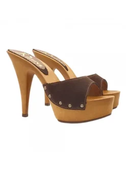 CLOGS SUEDE BROWN STILETTO HEEL 13 - K93001 CAM MARRONE