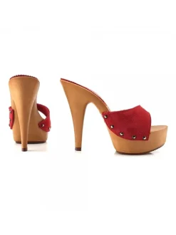 CLOGS SUEDE RED STILETTO HEEL 13