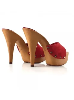 CLOGS SUEDE RED STILETTO HEEL 13