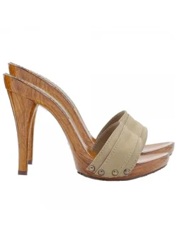 CLOGS TAUPE HEEL 12 - - MADE IN ITALY