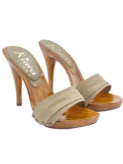 CLOGS TAUPE HEEL 12 - - MADE IN ITALY