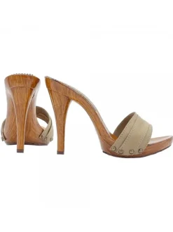 CLOGS TAUPE HEEL 12 - - MADE IN ITALY