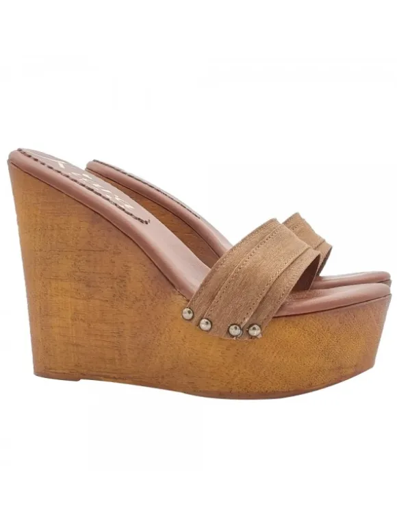 CLOGS WEDGE BROWN HEEL 13