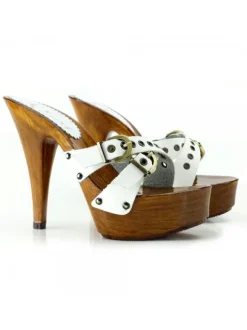 CLOGS WHITE LEATHER HEEL 13-K9130 BIANCO