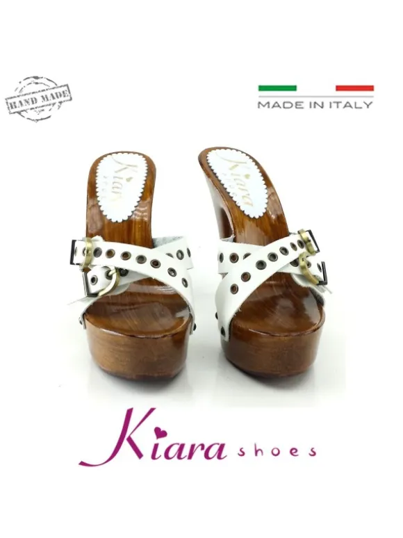CLOGS WHITE LEATHER HEEL 13-K9130 BIANCO