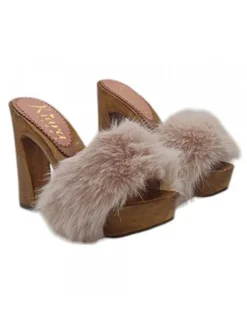 CLOGS WITH 12.5 CM HEEL | PINK FUR