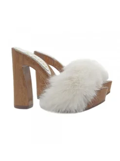 CLOGS WITH 12.5 CM HEEL | WHITE FUR