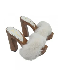 CLOGS WITH 12.5 CM HEEL | WHITE FUR