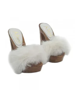 CLOGS WITH 12.5 CM HEEL | WHITE FUR