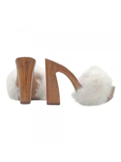 CLOGS WITH 12.5 CM HEEL | WHITE FUR